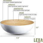 LEXA 12" Handmade Bamboo Salad Bowl – 130 oz Large Wooden Fruit Bowl for Kitchen Counter, White