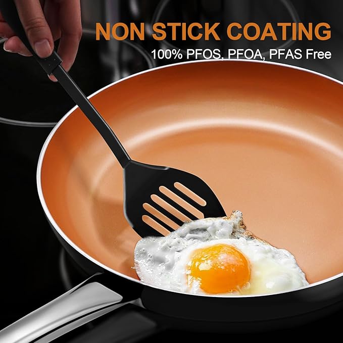 KOCH SYSTEME CS 8"+11" Copper Ceramic Frying Pan Set Nonstick, Oven Safe Cooper Cookware Set, Induction Frying Pan Sets with Lids, Aluminum Pan for Effortless Cooking, All Stoves Compatible