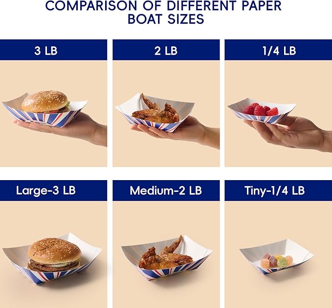 JOLLY CHEF 2lb Paper Food Trays, 250 Pack Paper Food Boats Disposable Serving Boats for Gameday,Food Holder Trays for Snacks French Fries Nachos Hot Dog Tacos BBQ Party