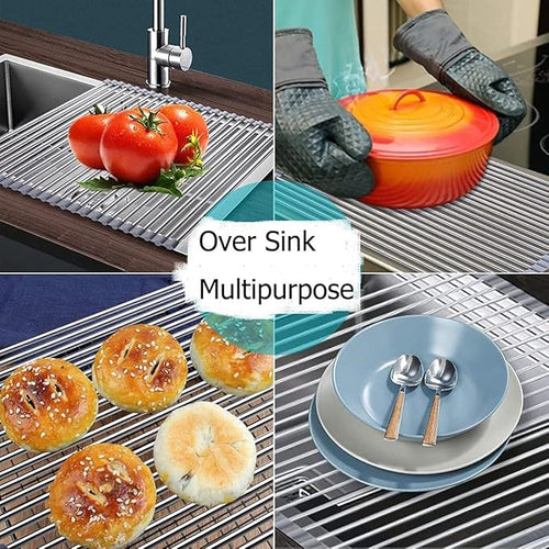 Ahyuan Roll up Dish Drying Rack Over The Sink Kitchen Roll up Sink Drying Rack Portable Dish Drainer Foldable Dish Drying Rack (Warm Gray, 20.5''X19.7'')