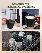 famiware Mercury Coffee Mugs 13 oz, Coffee Mugs Set of 6 with Handle, Cups for Latte, Hot Tea, Cappuccino, Mocha, Cocoa, Matte Black