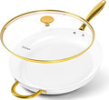 MICHELANGELO Large Frying Pan with Lid, 14 Inch Ceramic Skillet with Non-Toxic Coating, Non Stick Fry Pan with Ergonomic Handle, Induction Compatible
