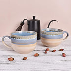 Bosmarlin Large Ceramic Coffee Mug Set of 2, Stoneware Jumbo Latte Mugs for Office and Home, 16 Oz, Dishwasher and Microwave Safe(Blue, 2)