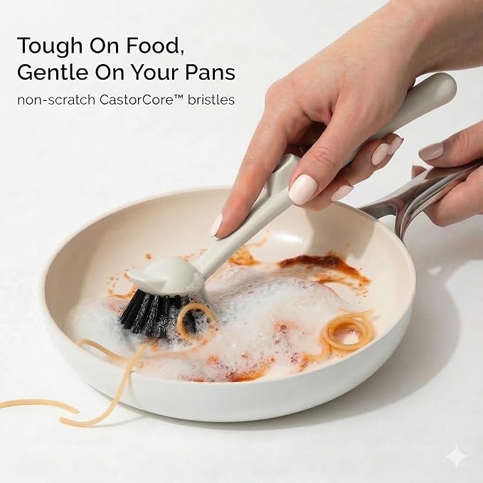 Earth & Mango Magnetic Dish Brush & Scraper, Snaps to Sink, Non-Scratch, Dishwasher Safe, Dish Scrubber – Warm Sand Beige
