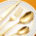 Hammered Silverware Set Gold Modern Stainless Steel Flatware for 4 Forks Knives and Spoons Party Dinning Utensils Elegant Creative Design Handle Festival Parties Everyday Use