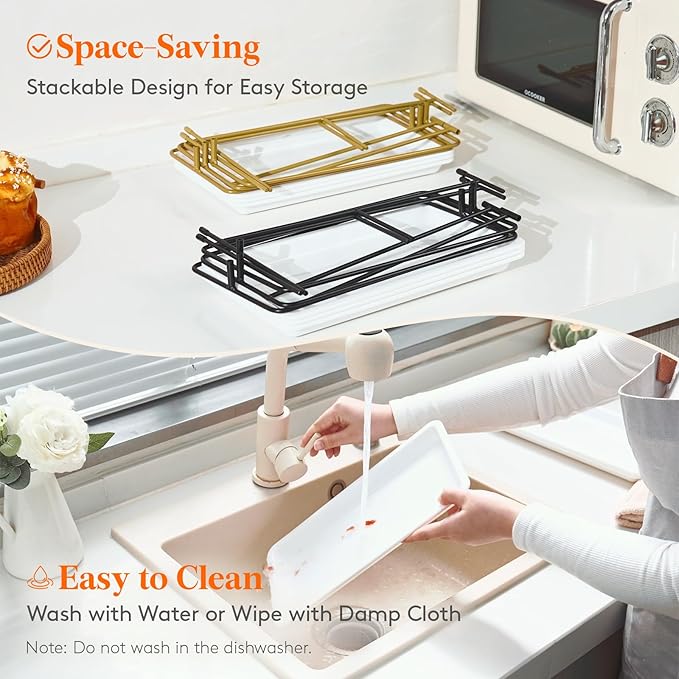 Lifewit 3 Tier Serving Tray, 30 x 17 cm/12 x 6.5 White Plastic Tiered Food Serving Platters, Tiered Tray Stand for Party with Black Collapsible Metal Stand, Dessert Display Stand for Cookies/Crackers