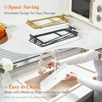 Lifewit 3 Tier Serving Tray, 30 x 17 cm/12 x 6.5 White Plastic Tiered Food Serving Platters, Tiered Tray Stand for Party with Black Collapsible Metal Stand, Dessert Display Stand for Cookies/Crackers
