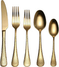 Quality Material Silverware Set with Squared Edge,18/10 Stainless Steel Cutlery Set,20 Piece Flatware Set,Service for 4,Dishwasher Safe(20)(gold)