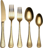 Quality Material Silverware Set with Squared Edge,18/10 Stainless Steel Cutlery Set,20 Piece Flatware Set,Service for 4,Dishwasher Safe(20)(gold)