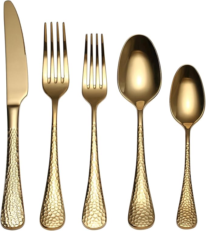 Quality Material Silverware Set with Squared Edge,18/10 Stainless Steel Cutlery Set,20 Piece Flatware Set,Service for 4,Dishwasher Safe(20)(gold)
