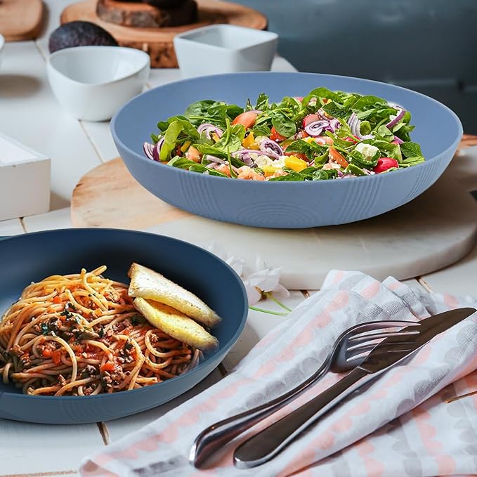 Wrova 10-inch Wheat Straw Big Bowls Set of 6 - Large 65oz Unbreakable Salad Bowls - Restaurant Grade, Microwave & Dishwasher Safe - Big Plastic Bowls for Cereal and Salad - Vibrant Series
