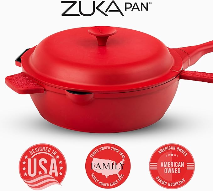 ZUKA 10 in 1 Ceramic Pan by Granitestone, Large 10 Inch Saute Pan with Lid Serves as Deep Frying Set with Steamer, Everyday Skillet, Non Toxic Ceramic Nonstick, Induction Oven & Dishwasher Safe