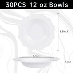 COLOSUS Plastic Multi-color Bowls (30 Pack) 12 Oz Disposable for Party Dessert/Salad Bowl, Fancy Shatterproof Dinnerware for Catering, Holidays, Children Party, and Everyday Use