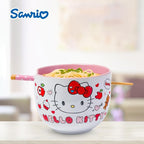 Silver Buffalo Sanrio Hello Kitty Apples and Hearts Doodles Ceramic Ramen Noodle Rice Bowl with Chopsticks, Microwave Safe, 20 Ounces