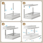 2 Pack 21IN-Depth Under Sink Organizer With Next-Gen Ball-Bearing Slides,2-Tier Precision Mesh Pull Out Cabinet Storage for Bathroom&Kitchen,Height Adjustable Drawers Shelf,Anti-rust-White