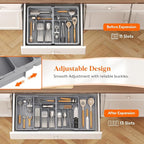 Lifewit Silverware Drawer Organizer, Expandable BPA Free Plastic Utensil Tray for Kitchen, Adjustable Flatware Cutlery Holder for Spoons Forks Knives, 21.3- 36 x 16.9", Gray