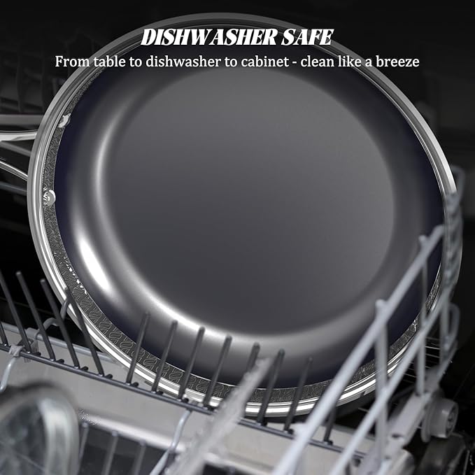 10" Hybrid Ceramic Nonstick Frying Pan, 3-Ply Stainless Steel Skillet, 2-Layer Coating, PFAS & PTFE Free, 9H Hardness & Corrosion Resistance, Dishwasher Safe, Induction Compatible-Gray Black