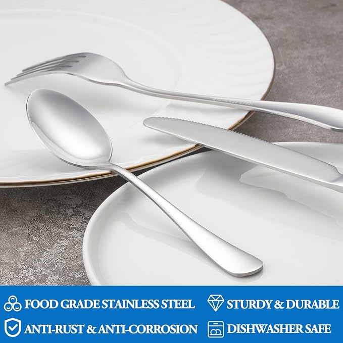 16 Pcs Forks and Spoons Silverware Set,Food Grade Stainless Steel Flatware Cutlery Set for Home,Kitchen and Restaurant,Mirror Polished,Dishwasher Safe - 8 Dinner Fork(8 inch) and 8 Teaspoon(6.5 inch)
