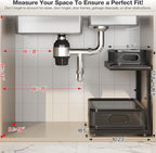 2 Pack 18.5IN-Depth Under Sink Organizer With Next-Gen Ball-Bearing Slides,2-Tier Precision Mesh Pull Out Cabinet Storage for Bathroom&Kitchen,Height Adjustable Drawers Shelf,Anti-rust-Black