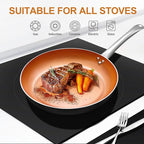 KOCH SYSTEME CS 8"+11" Copper Ceramic Frying Pan Set Nonstick, Oven Safe Cooper Cookware Set, Induction Frying Pan Sets with Lids, Aluminum Pan for Effortless Cooking, All Stoves Compatible