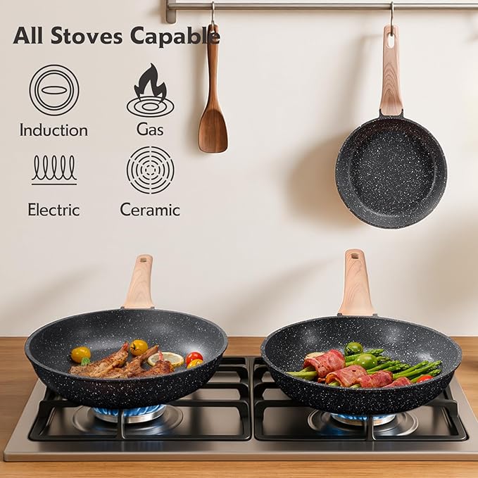 8 inch Nonstick Frying Pan Skillet, Non Stick Granite Fry Pans, Omelette Pan, Egg Frying Pan with Heat-Resistant Handle, Requires Installation, PFOA Free Chef's Pan, Induction Compatible