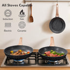 12 inch Nonstick Frying Pan Skillet, Non Stick Granite Fry Pans, Omelette Pan, Egg Frying Pan with Heat-Resistant Handle, Requires Installation, PFOA Free Chef's Pan, Induction Compatible