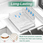 Dish Drying Rack,Dish Racks for Kitchen Counter, Metal Dish Drainer with Adjustable Drainage Spout, Removable Knife and Fork Holder (White)