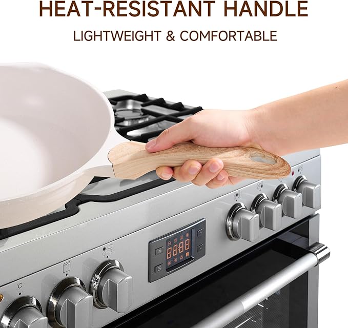 JEETEE 8 inch Nonstick Frying Pan Granite Stone Coating Cookware, Nonstick Omelette Skillet with Soft Touch Handle, Compatible with All Stoves (Beige)