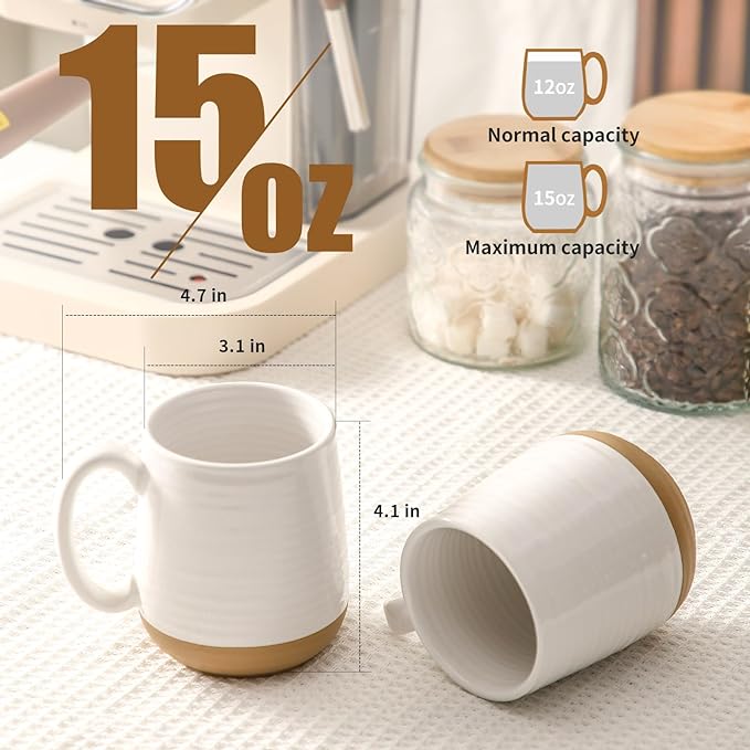 Hasense Porcelain Coffee Mugs Set of 6, 15 Ounce Large Ceramic Coffee Cups Set with Handle for Latte, Tea, Cocoa and Hot Chocolate, Colorful Coffee Mugs for Men and Women, Microwave Safe