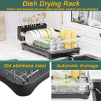 LIYI Dish Rack for Kitchen Counter,Stainless Steel Drying Rack,304 Stainless Steel with Drainage Plate,Large Capacity Utensil Storage System,Intelligent Drainage and Deflector Structure,Black