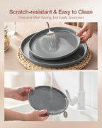 Famiware Milkyway Stoneware Dinnerware Sets with Mugs, Service for 4 (16pcs), Plates and Bowls Sets, Scratch Resistant, Microwave and Dishwasher Safe Dishes Set, Dark Gray