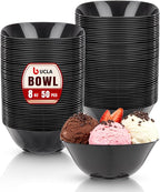 bUCLA 50Pack Black Plastic Small Bowls - 8oz Disposable Ice Cream/Salsa/Dipping/Dessert/Sauce/Candy/Small Serving Bowls for Party & Graduation