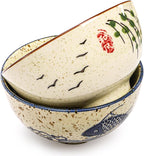 6 Pack Retro Ceramic Bowls, 4.5 Inch Japanese Rice Bowl, 10 Oz Small Soup Serving Set Hand-painted Cereal Holder for Salad, Dessert, Ice Cream, Noodles, Dishwasher Microwave Safe
