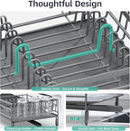 Urackify Large Dish Drying Rack, Expandable Dish Racks for Kitchen Counter, Multifunctional Dish Drainer with Utensil Holder & Cup Holder, 18.5"-26.7" L x 12.7" W, Gray