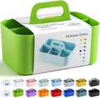Multiuse Caddy Organizer with Handle, Portable Divided Plastic Tote Bin - Art Craft, Stationary Pen Marker Crayons, Makeup Hair Supplies Storage - Bathroom, Classroom, Dorm, Office, Desk Holder -Green