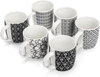 Okllen 6 Pack 11.5 Oz Coffee Mugs Geometric Textured, Ceramic Coffee Mugs Stylish Tea Cup Mugs Set Gift for Latte, Cappuccino, Milk, Water, Cocoa, Cereal, Black and White