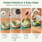 Matcha Whisk Set, 9 Pcs Matcha Set Kit for Ceremony Includes Ceramic Matcha Bowl, Holder, Bamboo Whisk & Scoop, Measuring Spoon, Scoop Rest, Sifter, Tea Towel, Handbook - Ideal Gift for All Ages