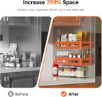 4 Pack Strong Magnetic Spice Rack for Refrigerator, Multipurpose Magnetic Shelf for Fridge with 4 Hooks for kitchen and Bathroom Organization, Orange