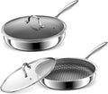 Hybrid Non Stick Frying Pans 2 Piece set, Stainless Steel Frying Pans with Tempered Glass Lid, 8" 10" 5 Ply Induction Cookware, Dishwasher-Friendly, Oven-Safe Up to 800°F, Compatible with All Cooktops