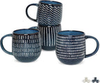 Bosmarlin Ceramic Coffee Mug Set of 4, 17 Oz, Coffee Cups with Big Handle, Microwave and Dishwasher Safe (Deep Blue, 17 Oz)