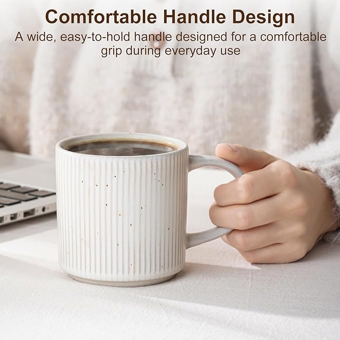 Coffee Mug Set for 4-12oz Ceramic Stoneware Mugs for Coffee, Tea, Cocoa, Microwave & Dishwasher Safe, Speckled White