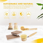 DEBETOOL 6 Piece Bamboo Dish Brush Set with Coconut Sponge - Wooden Dish Brush with Sisal and Palm Fiber, Natural Bamboo Dish Scrub Brush for Kitchen Cleaning Dishes, Pots, Pans, Bottles, Vegetables