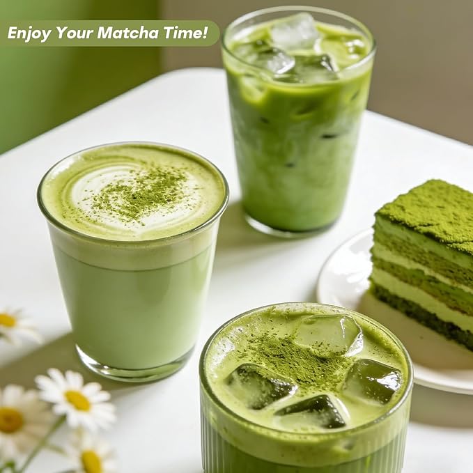 Matcha Whisk Set | Japanese Matcha Kit with Daisy Ceramic Bowl, Mushroom Whisk Holder, Sifter, Bamboo Chasen Whisk & Scoop | Mothers Day, Fathers Day, Housewarming Gift, Green