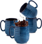 HASENSE Coffee Mugs Set of 4, 12 Ounce Ceramic Coffee Cups with Handle, Large Mug Set for Latte, Tea, Chocolate, Modern Cup Gift for Men and women, Dishwasher & Microwave Safe(Blue)