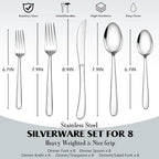 E-far Silverware Set for 8, 40-Piece Heavy Duty Stainless Steel Flatware Cutlery Set - Mirror Polished & Dishwasher Safe, Metal Eating Utensils Includes Spoons and Forks Knives for Home Kitchen