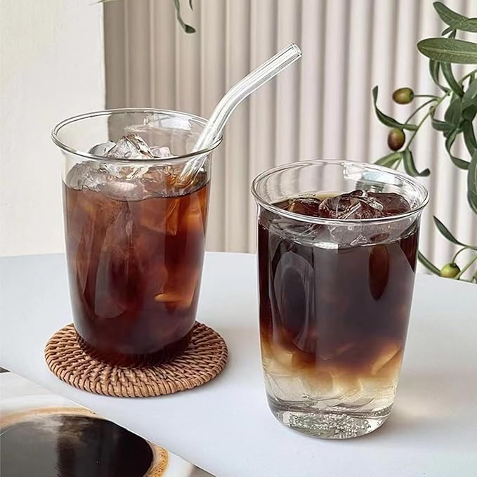 6 Piece Drinking Glasses, 16 Oz Clear Water Glass Set with Straws, Lead-free Highball Glass Cup Kitchen Glassware for Juice, Beverage, Cocktail, Ice Tea, Coffee, Soda