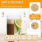 40 oz Glass Tumbler with Handle 12 Pack Glass Tumbler with Straw and Lid Clear Reusable Iced Coffee Cup, Fits Car Cup Holder, BPA Free, for Boba Tea, Juice, Smoothie, Beer