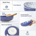 Selamica 9.5" Serving Bowls, 60 OZ Large Salad Bowls Set of 3 for Entertaining Party, Ceramic Bowls for Kitchen, Pasta, Soup, Dinner, Vintage Blue