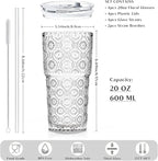 INSETLAN 20oz Begonia Flower Glass Tumbler Set of 4 – Thickened Glass Cups with Lids and Glass Straws for Iced Coffee, Smoothies, Milk, Water, and More – Elegant& Durable Drinkware