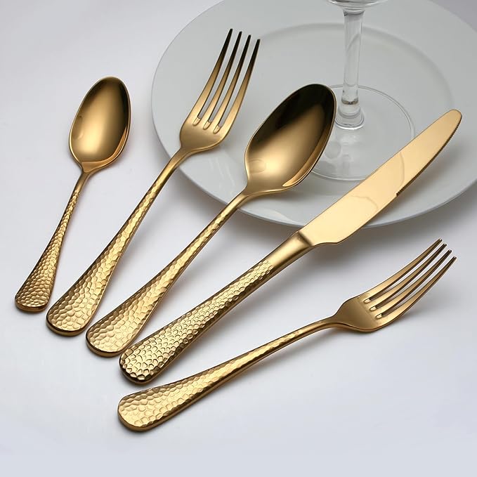 Quality Material Silverware Set with Squared Edge,18/10 Stainless Steel Cutlery Set,20 Piece Flatware Set,Service for 4,Dishwasher Safe(20)(gold)